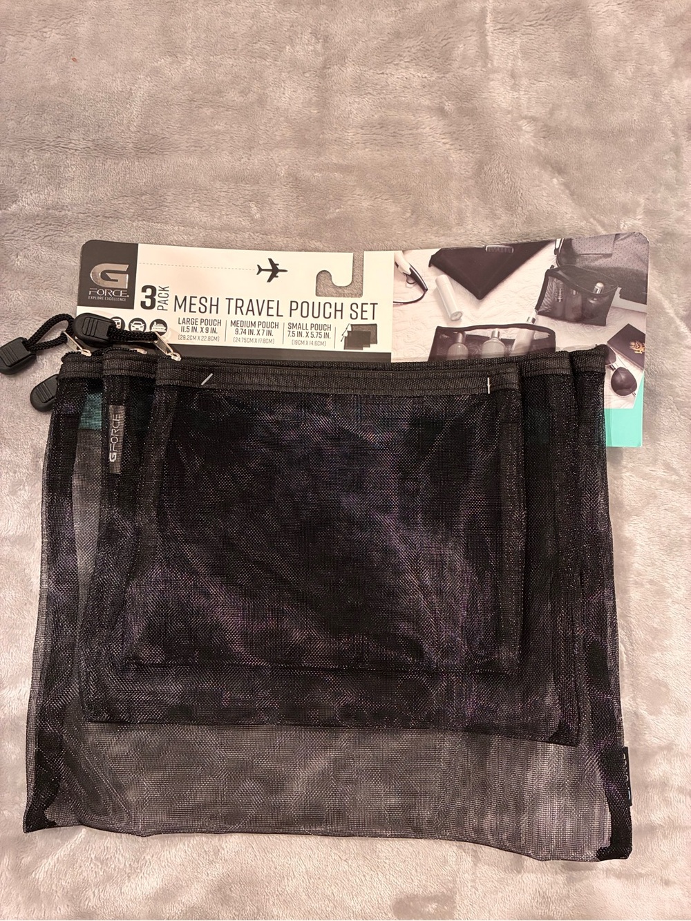 G/FORCE Black Mesh Travel Pouch Set - 3 Pack cosmetic